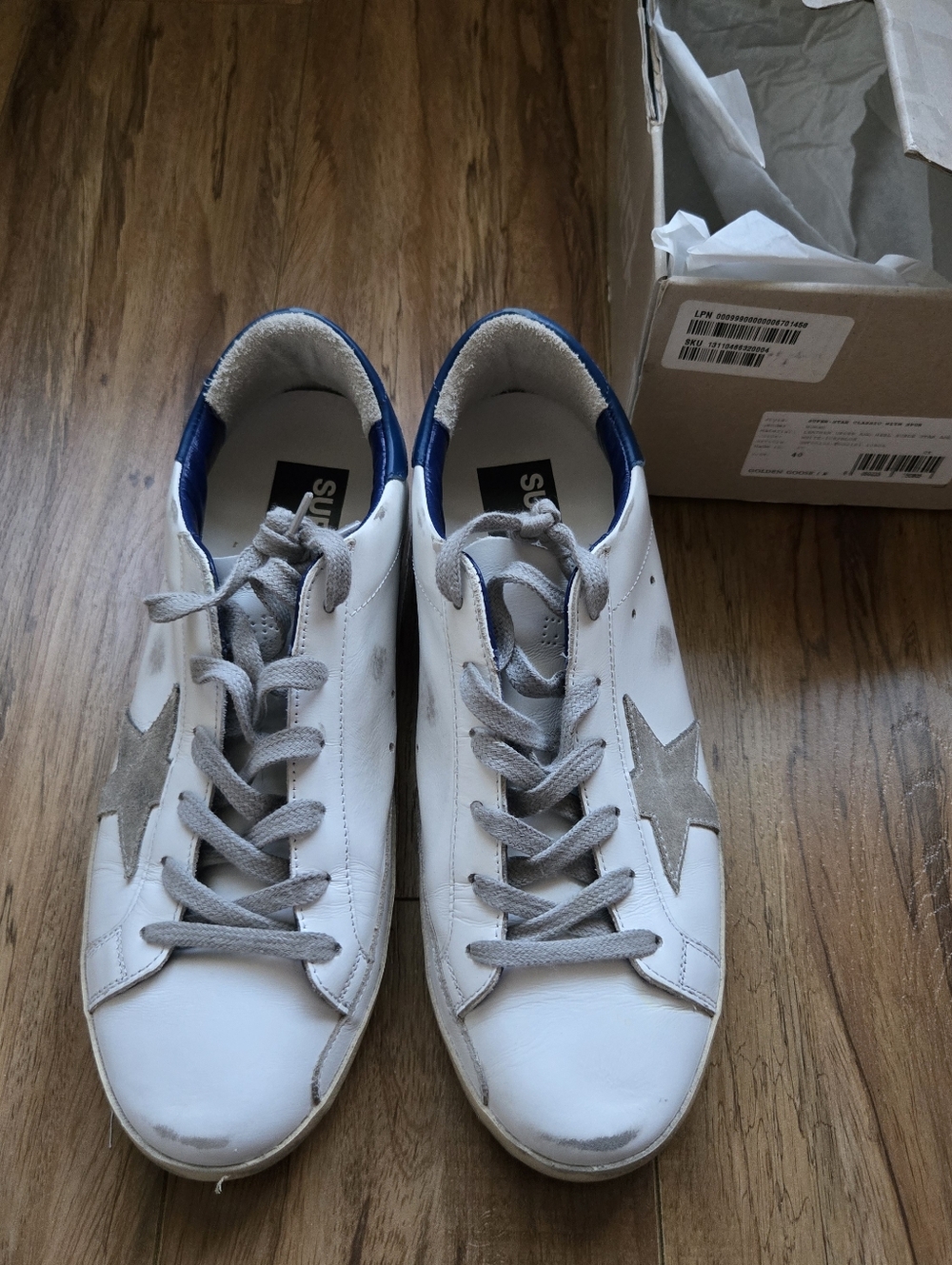 Golden Goose Super Star White Leather Blue Heel Womens 40, 9.5